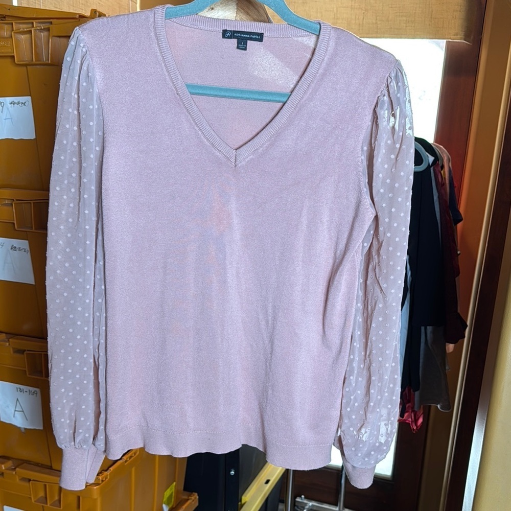 Adrianna Papell Women's Clip Dot Long Sleeve Sweater Dusty Rose Size Small